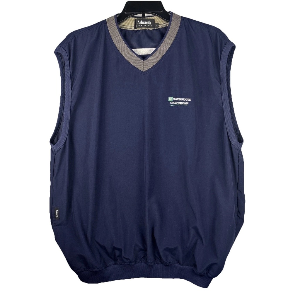 Ashworth Golf Vest Mens L Sleeveless Pullover Windbreaker Logo‎ Embroidery Blue